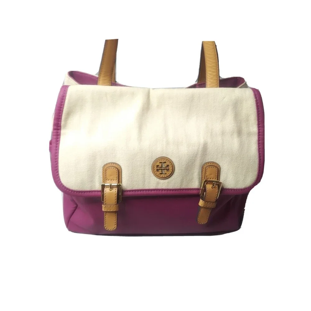 Tory Burch Pierson Mini Canvas Leather Beach Tote Fuchsia Pink $275 AS IS